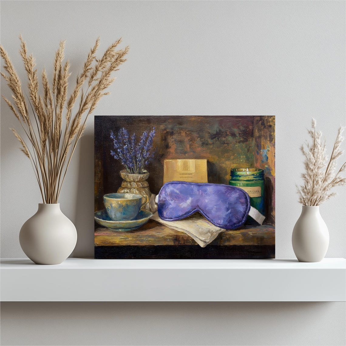Lavender Bouquet Sleep Mask Candle Relaxing Bedroom Art Poster