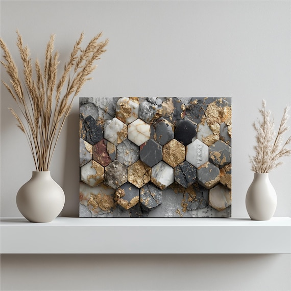 Geometric Honeycomb Hexagon Marble Gold Leaf Modern Abstract Wall Poster