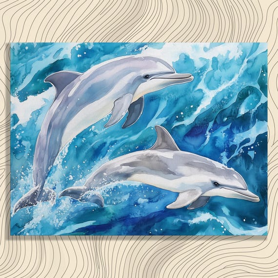 Dolphin Canvas Wall Art Stunning Underwater Scene With Dolphins Vibrant Colors Perfect Home Decor For Ocean Lovers Unique