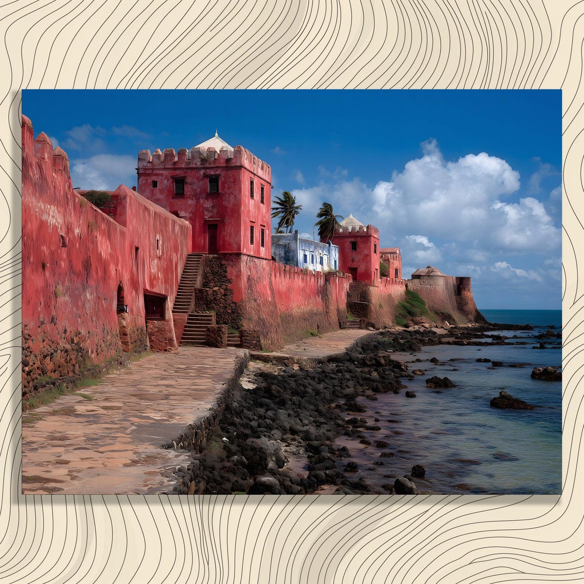 Tropical Coastal Red Fortress Historic Castle Ocean Rocks Photo Poster
