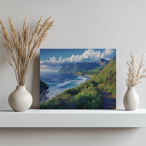 Dramatic Coastal Cliffs Ocean Waves Scenic Landscape Painting Poster