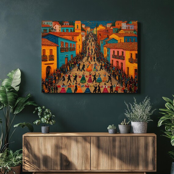 Colorful Folk Festival Street Celebration Vibrant Art Poster