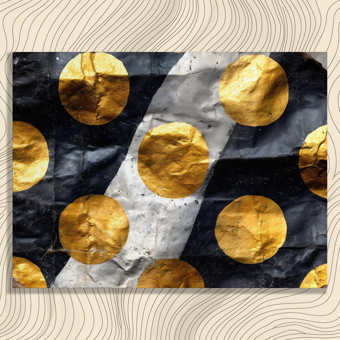 Gold Polka Dot Abstract Black White Metallic Texture Art Poster