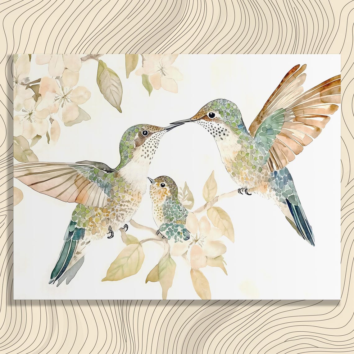 Hummingbird Family Canvas Wall Art Watercolor Birds With Blossoms Botanical Nursery Decor Nature Print For Bedroom Living Room And Gifts