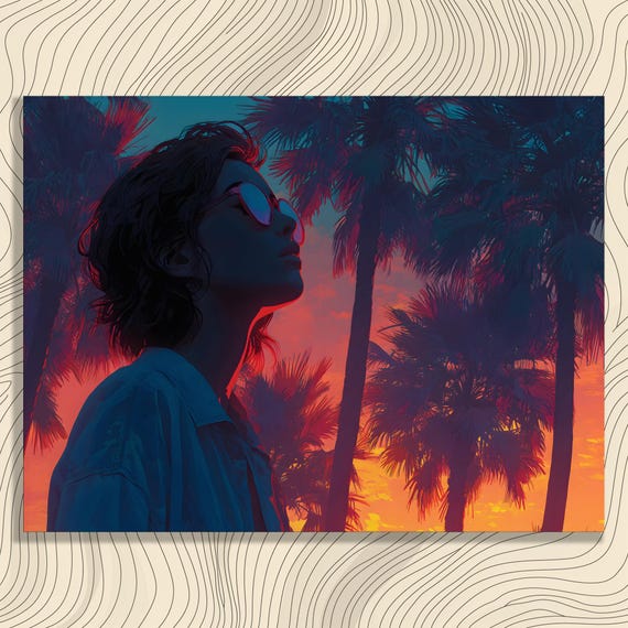 Sunset Silhouette Canvas Wall Art Tropical Palm Trees Print Modern Contemporary Vibrant Nature Surrealism Painting