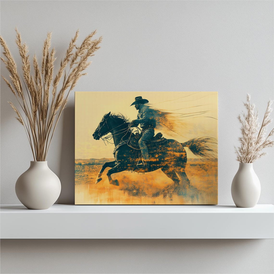 Mexican Charro Cowboy Galloping Horse Desert Golden Western Poster