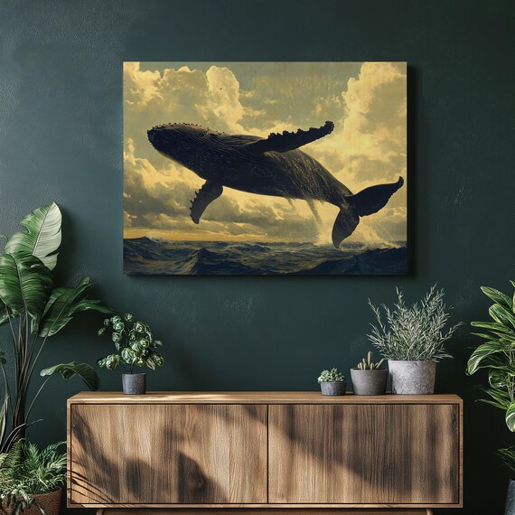 Humpback Whale Canvas Wall Art Dramatic Ocean Seascape Print For Nautical Decor