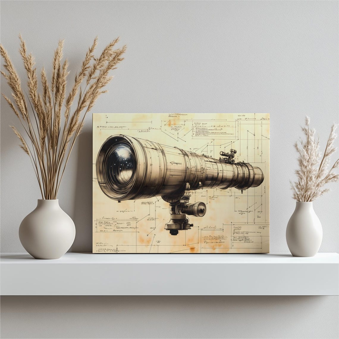 Antique Telescope Optical Schematic Vintage Science Diagram Wall Art