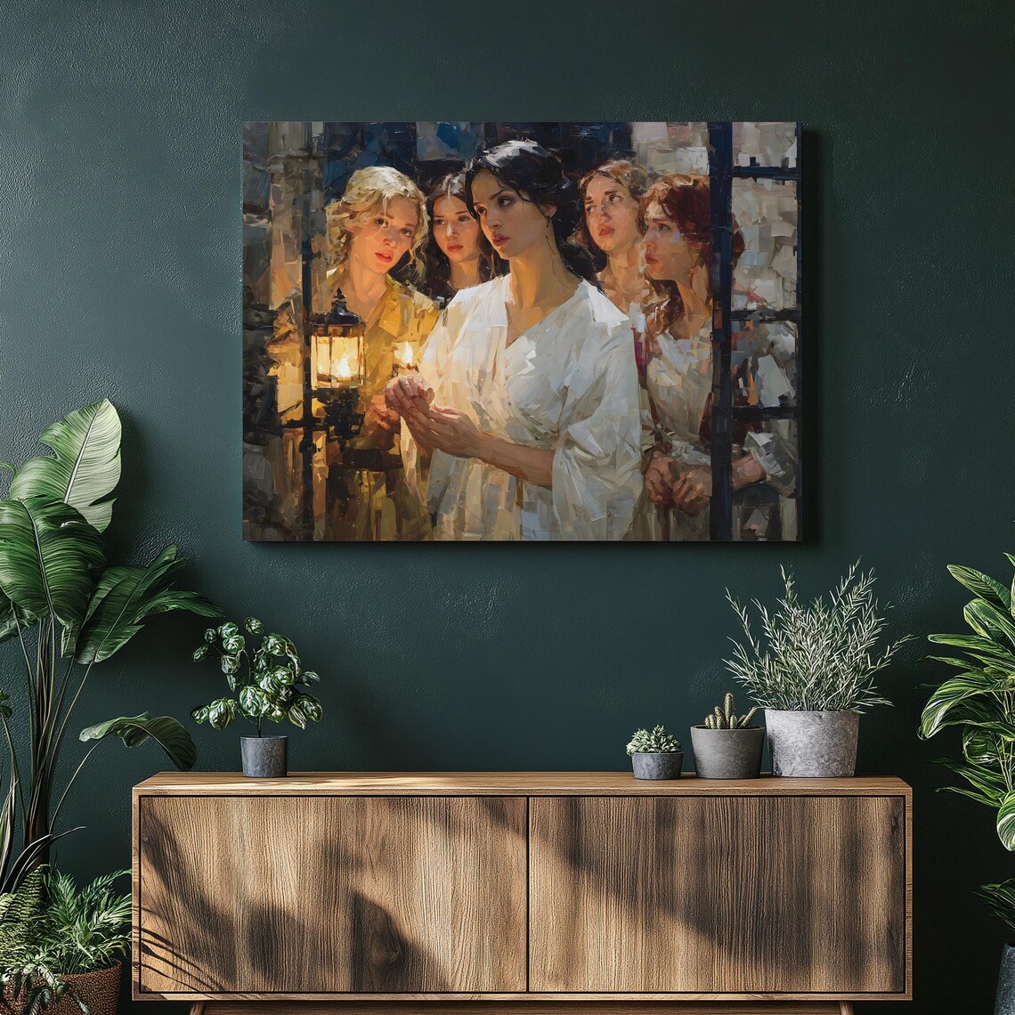Women Holding Candles Night Impressionist Oil Painting Poster