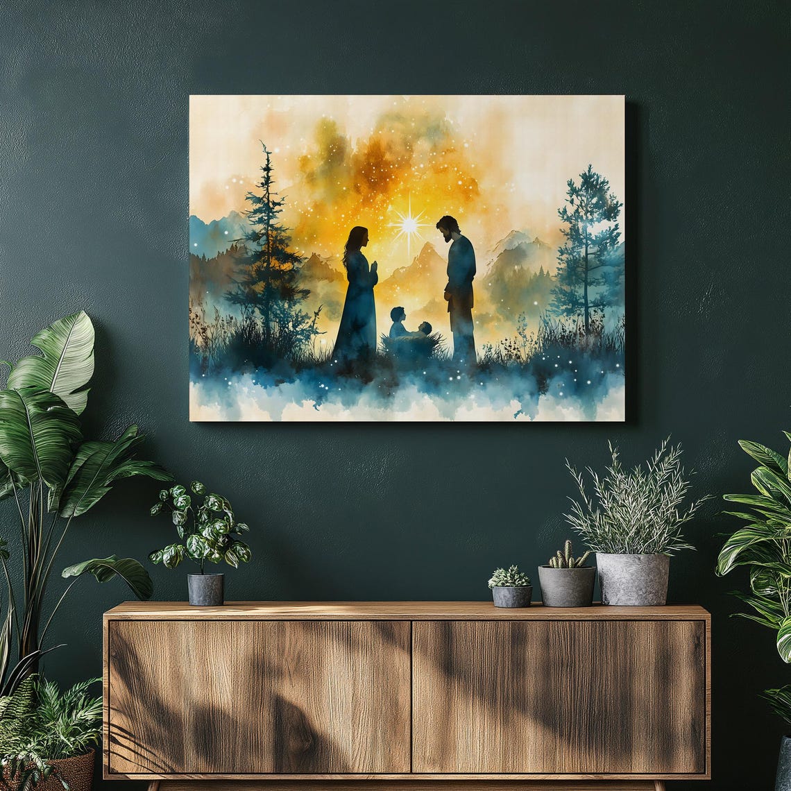 Holy Family Nativity Scene Star Of Bethlehem Watercolor Wall Art