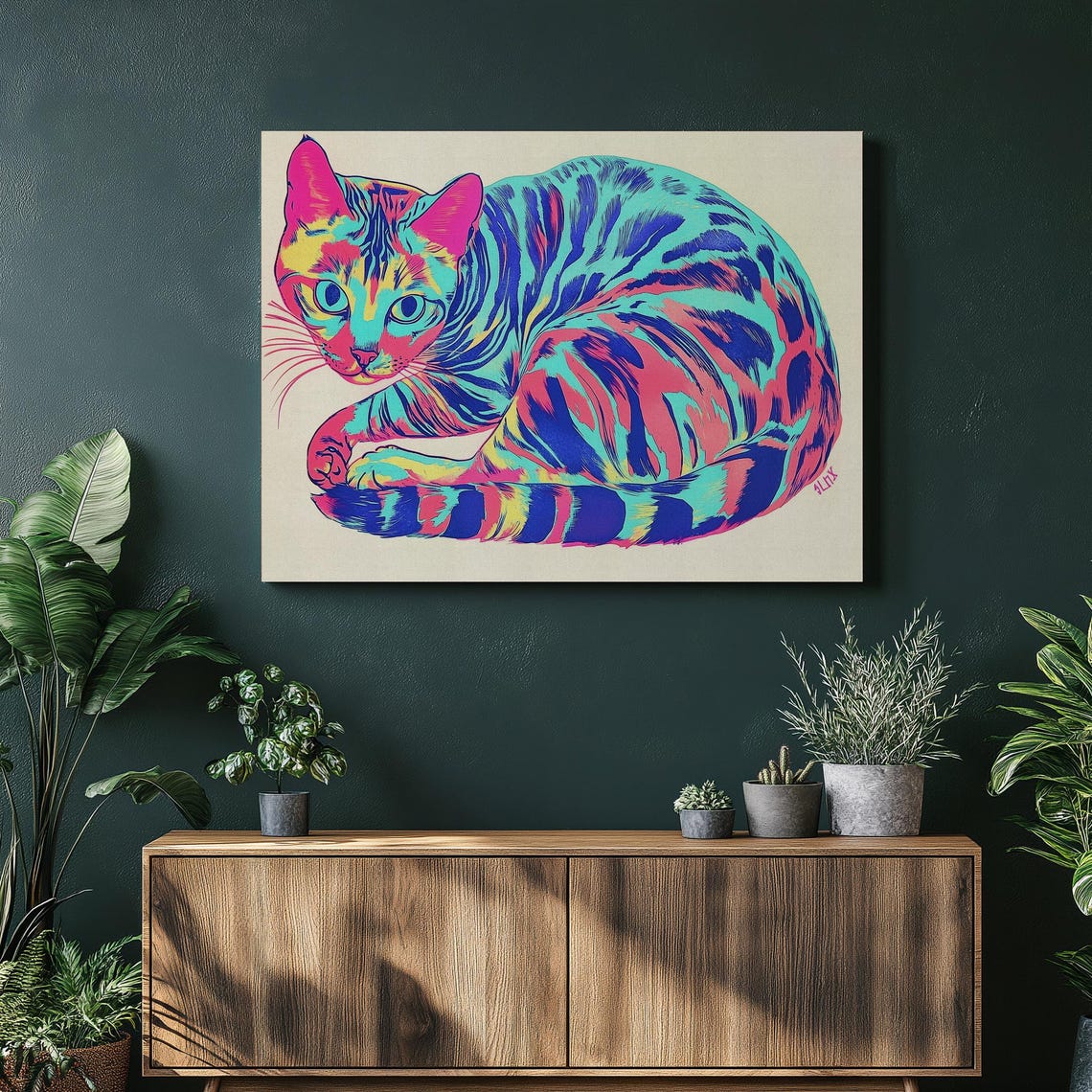 Neon Pop Art Bengal Cat in Psychedelic Rainbow Colors Poster