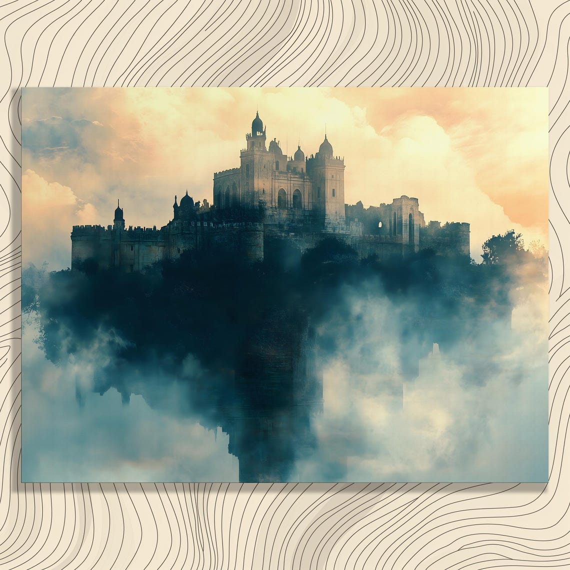Mystical Floating Castle Above Dreamy Clouds Fantasy Art Poster
