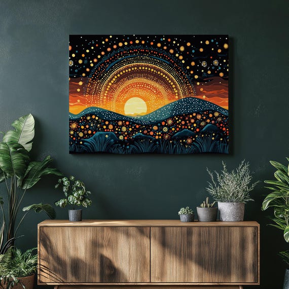 Australia Aboriginal Art Canvas Wall Patterns Decor Uluru Landscape Print Home Office Bedroom Entrance Decoration