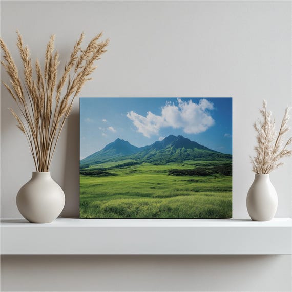Jeju Island Canvas Wall Art South Korea Scenic Decor Volcanic Peaks Lush Green Landscape Minimalist Nature Inspired Home
