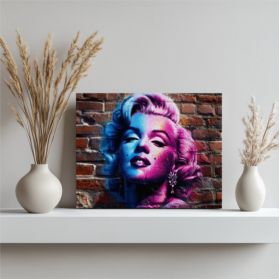 Marilyn Monroe Neon Street Art Portrait Brick Wall Pop Art Poster