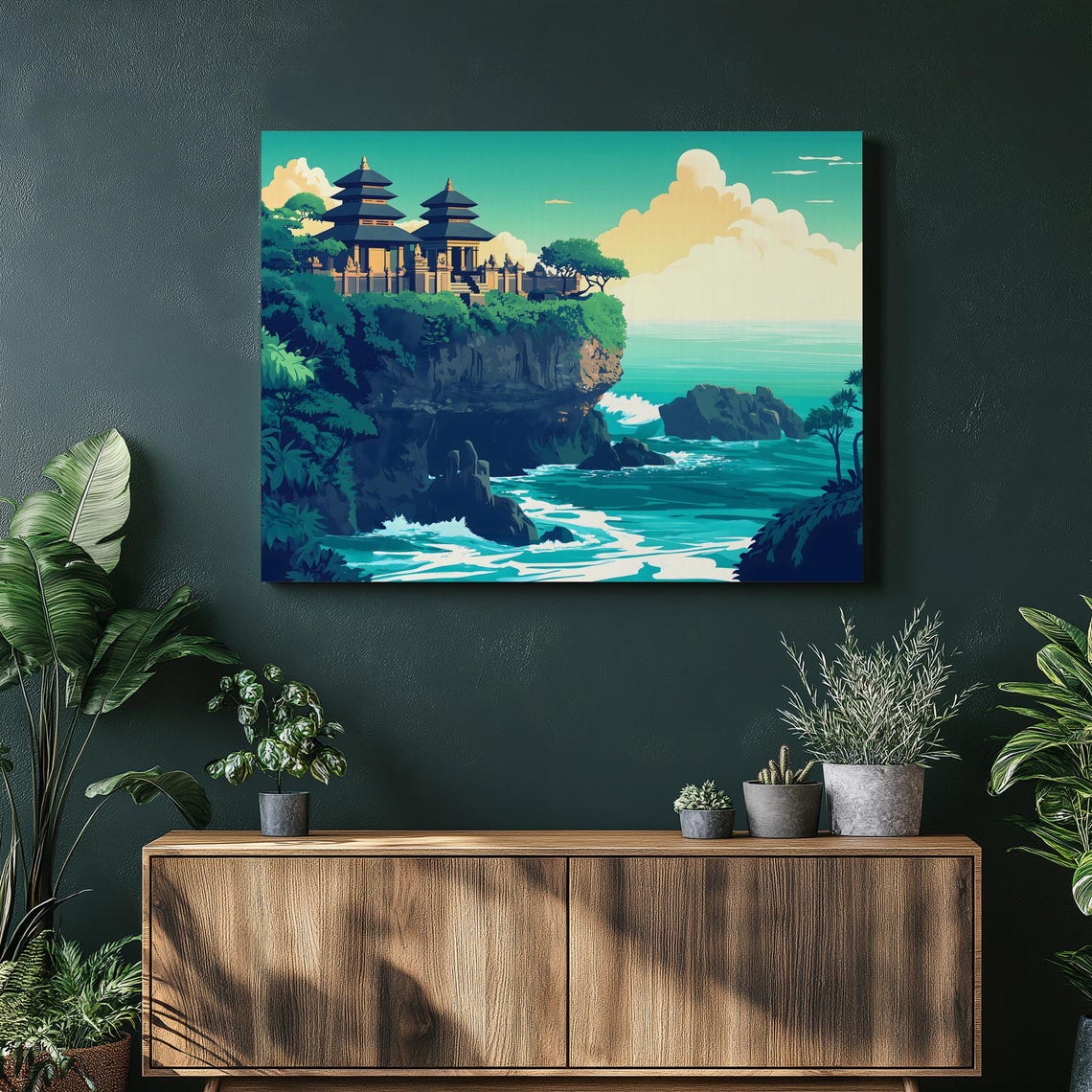 Bali Cliff Temple Sea Sanctuary Tropical Ocean Canvas Art Poster