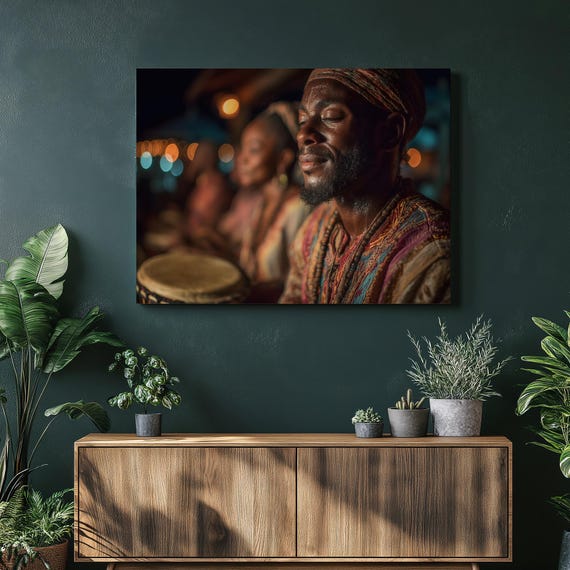 Boho Djembe Drummer Canvas Wall Art African Music Decor Percussion Print Tribal Painting For Drummers And Lovers