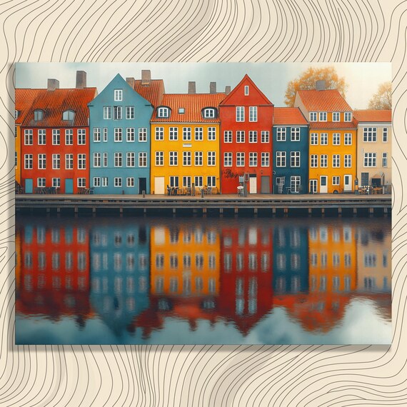 Colorful Canal Cityscape Canvas Wall Art Vibrant European Architecture Painting Print Decor Stunning View Perfect Travel Gift