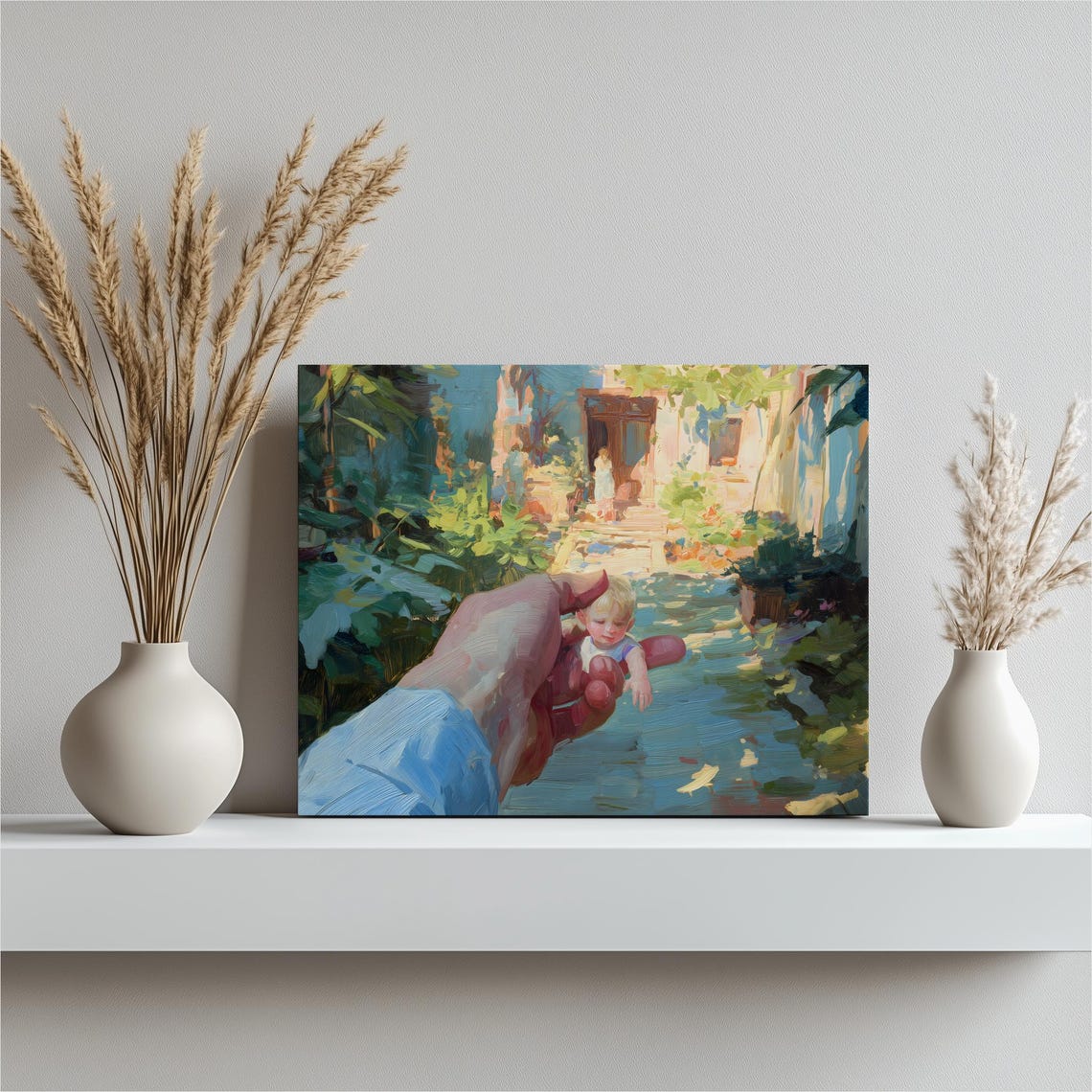 Hand Holding Small Child Sunny Garden Impressionist Art Poster