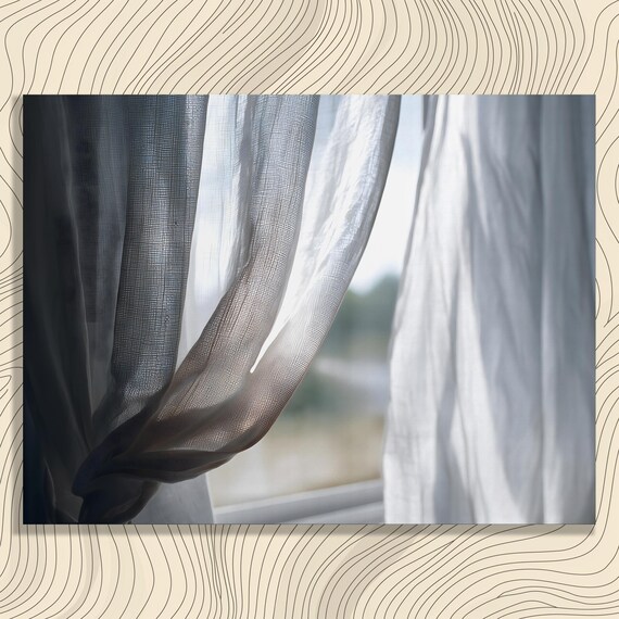 Minimalist Curtain Canvas Wall Art Neutral White Linen Drapes Fine Painting Photography Print Light And Airy Window Decor New Home Gif