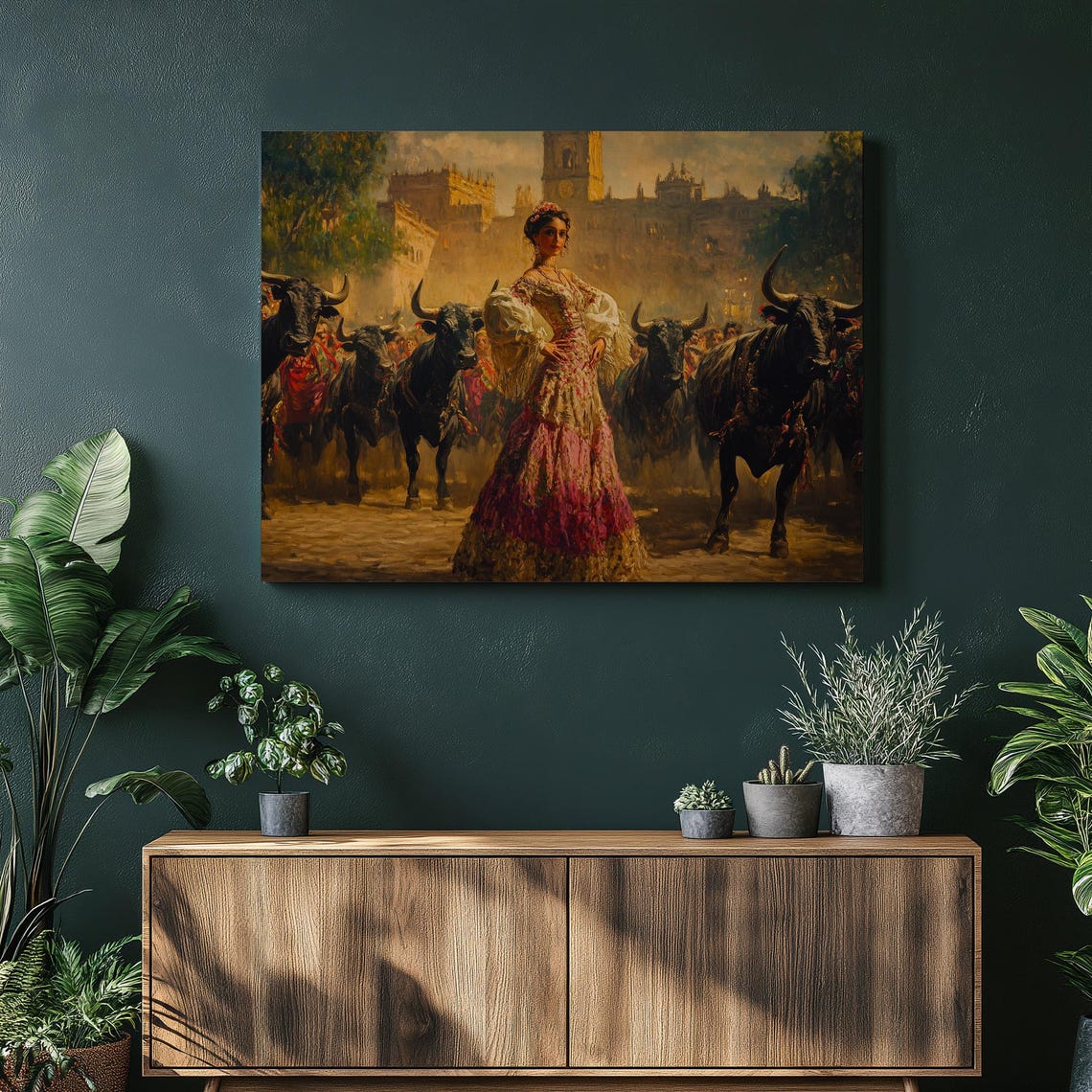 Spain Canvas Art Bullfighters Print Vintage Oil Painting Of Seville Plaza Scene Traditional Andalusia Festival Wall Decor