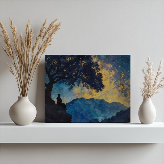 Stargazing Canvas Wall Art Ideal For Astronomy Lovers Perfect Starry Night Decoration Unique Maxfield Parrish Style Home Decor Fine