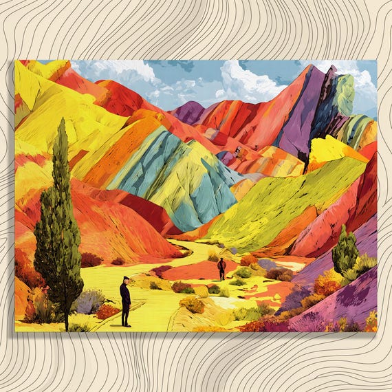 Vibrant Mountain Landscape Canvas Wall Art Watercolor Hiking Trails Nature Print Gift For Adults Adventure Camping Decor