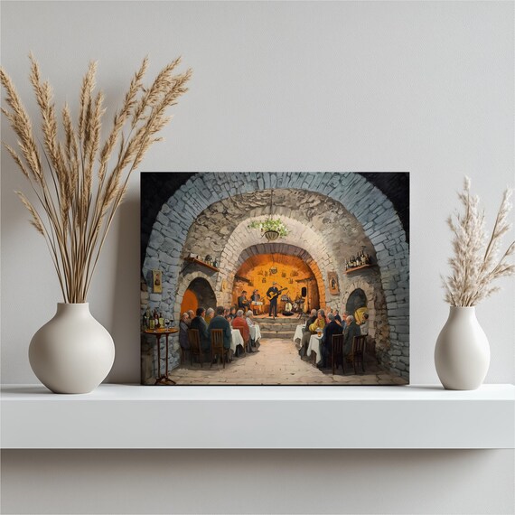 Cozy Rustic Wine Cellar Live Band Stone Tavern Music Scene Print