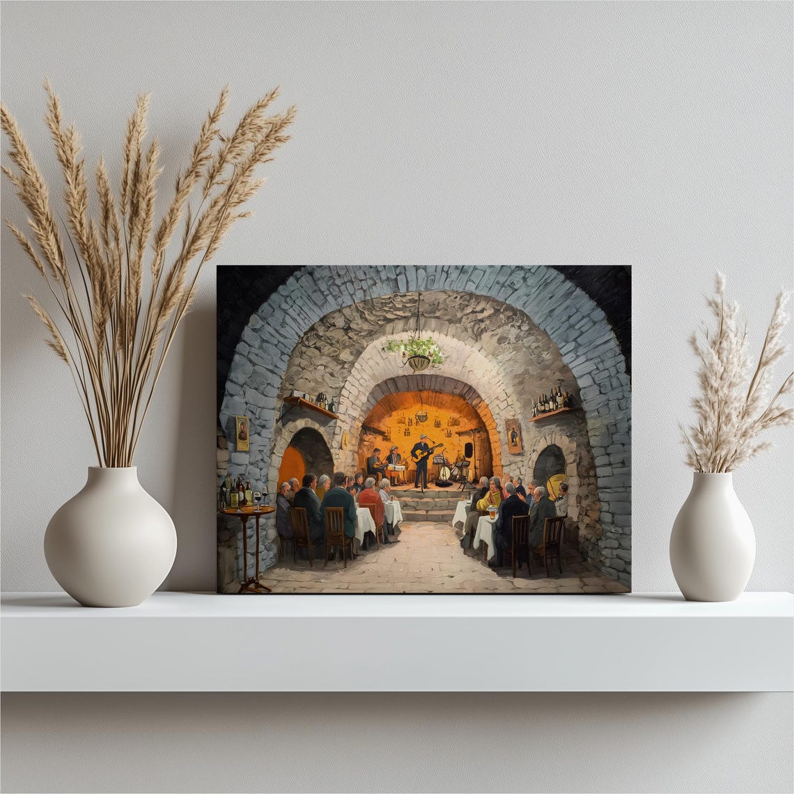 Cozy Rustic Wine Cellar Live Band Stone Tavern Music Scene Print