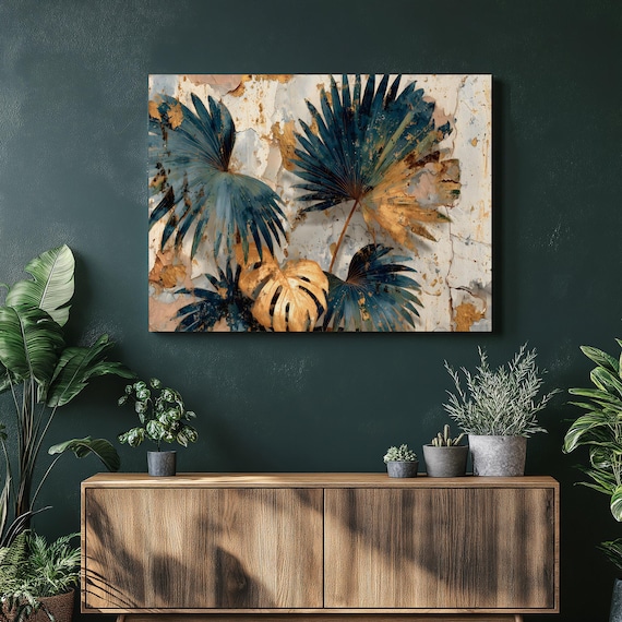 Tropical Gold Leaves On Black Abstract Botanical Modern Art Poster