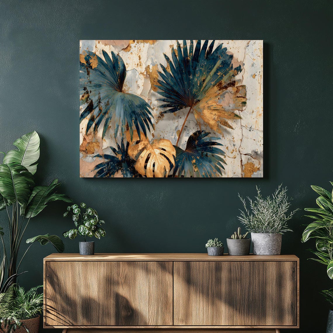 Tropical Gold Leaves On Black Abstract Botanical Modern Art Poster