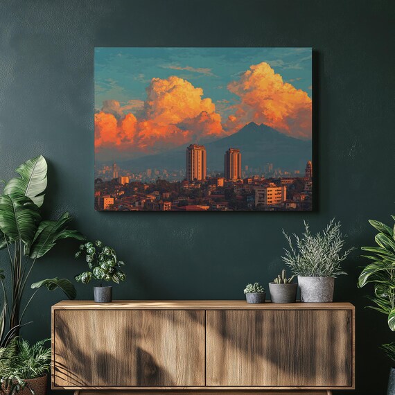 Ecuador Canvas Wall Art Vibrant City Skyline Mountain Sunset Poster Print Travel Souvenir Gift Modern Urban Landscape Decor