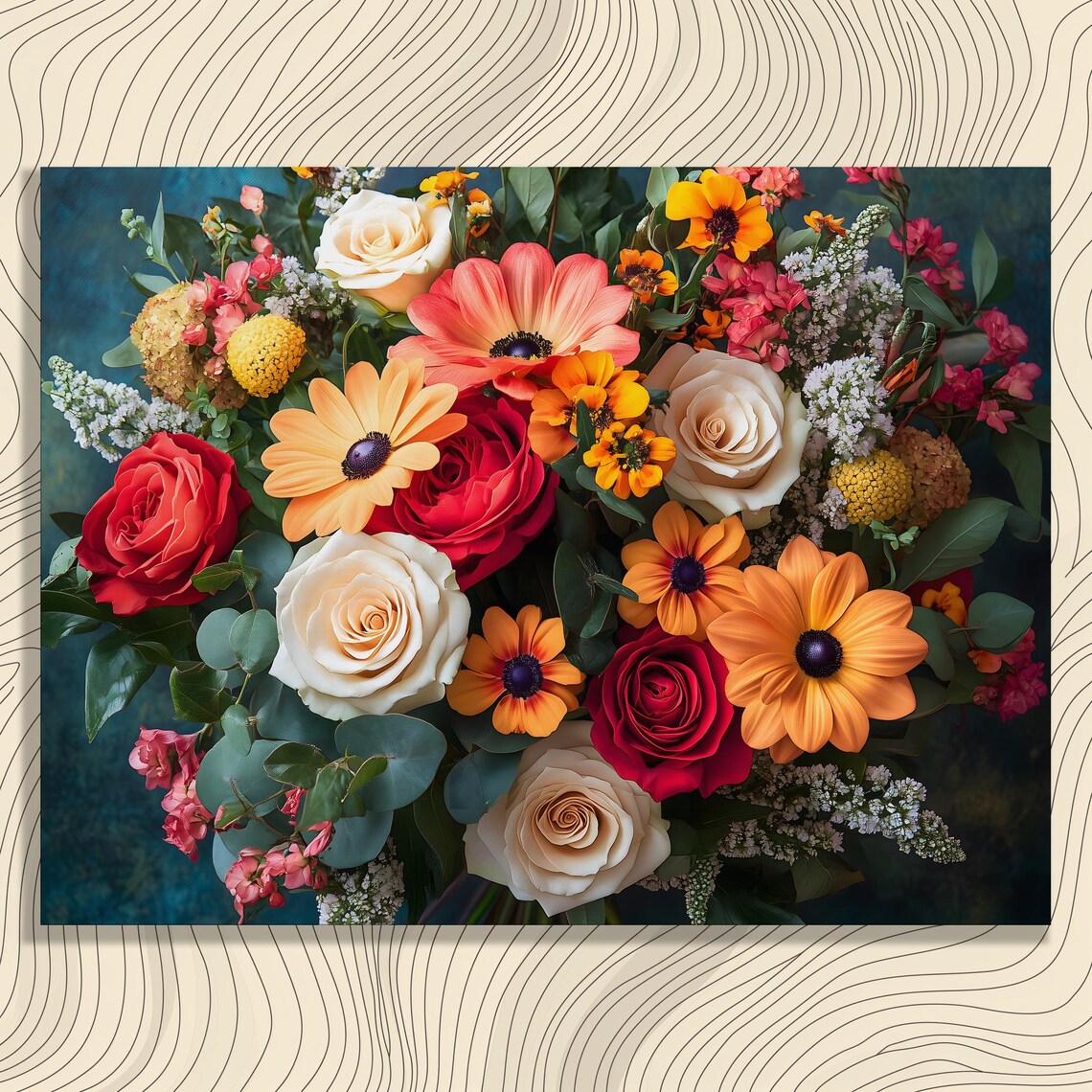 Vibrant Bouquet Of Roses Daisies And Wildflowers Garden Poster