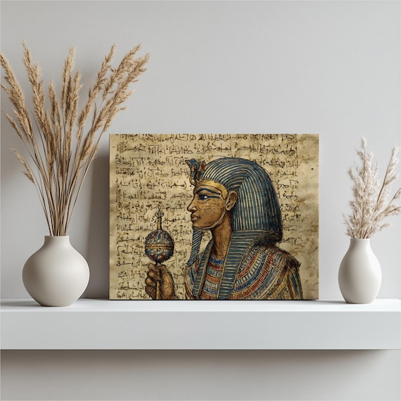 Ancient Egypt Pharaoh Profile Hieroglyphs Historical Portrait Art Poster