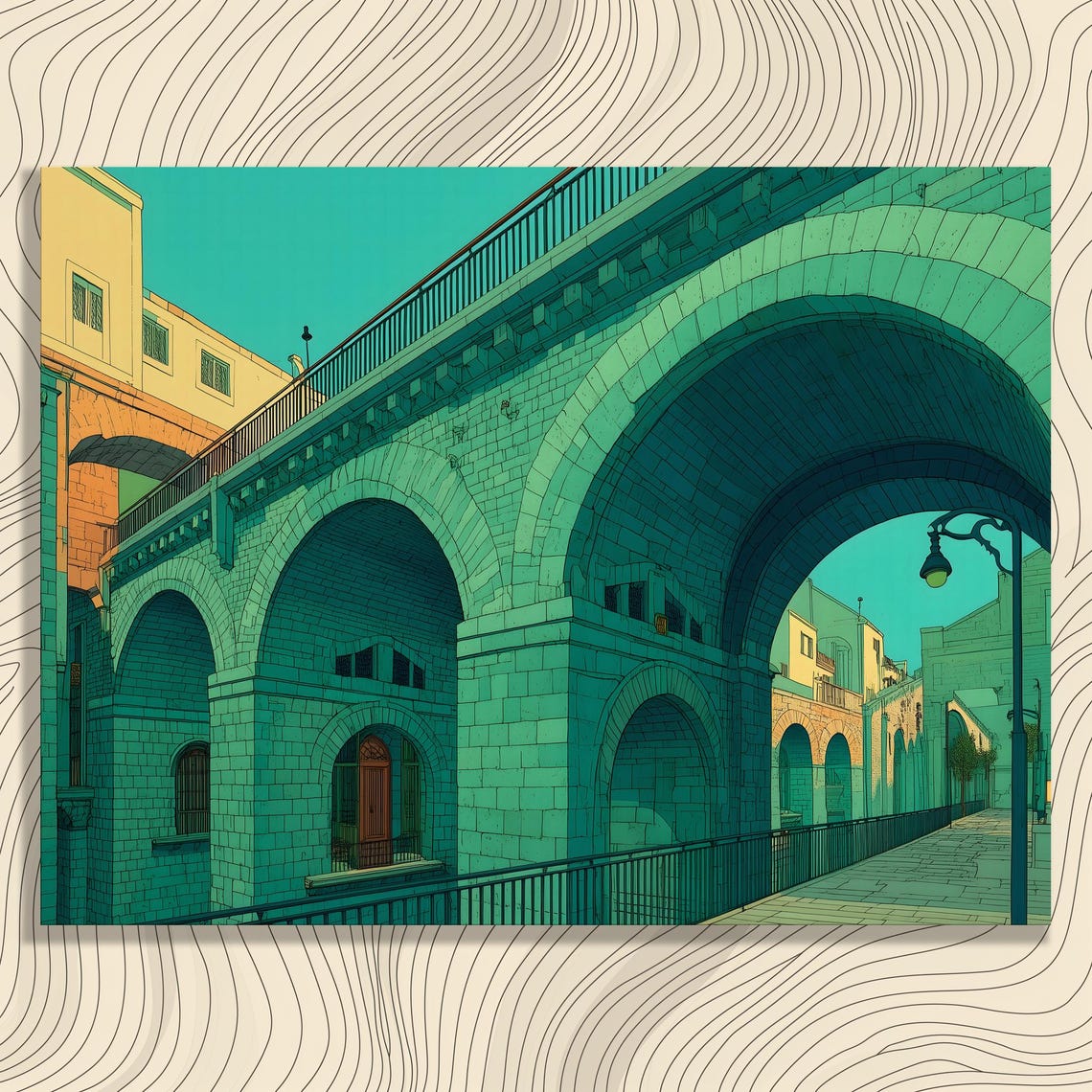 Senegal Stone Bridge With Colonial Arches Sunlit Cityscape Poster