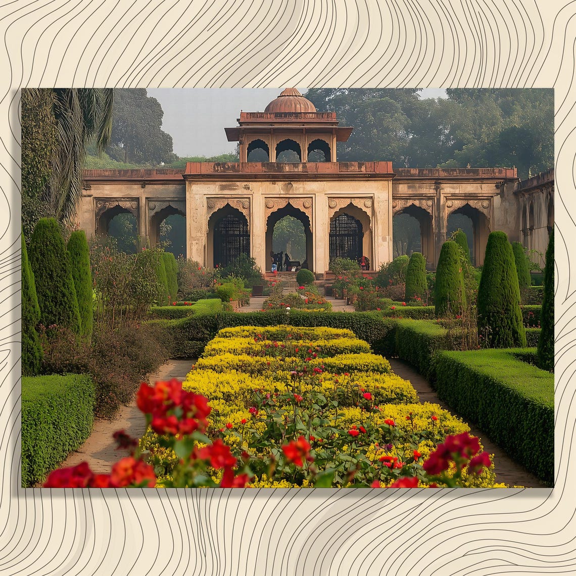 Mughal Garden Pavilion Red Sandstone Architecture Art Poster