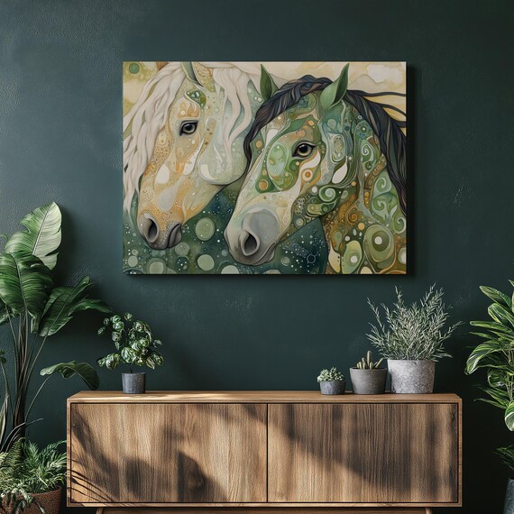 Abstract Two Horses Canvas Wall Art Vibrant Boho Horse Painting Modern Animal Decor For Living Room Unique Lover Gift