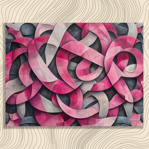 Pink Gray Abstract Canvas Wall Art Geometric Shapes Print Decor Modern Textured Painting Gift For Collectors Home