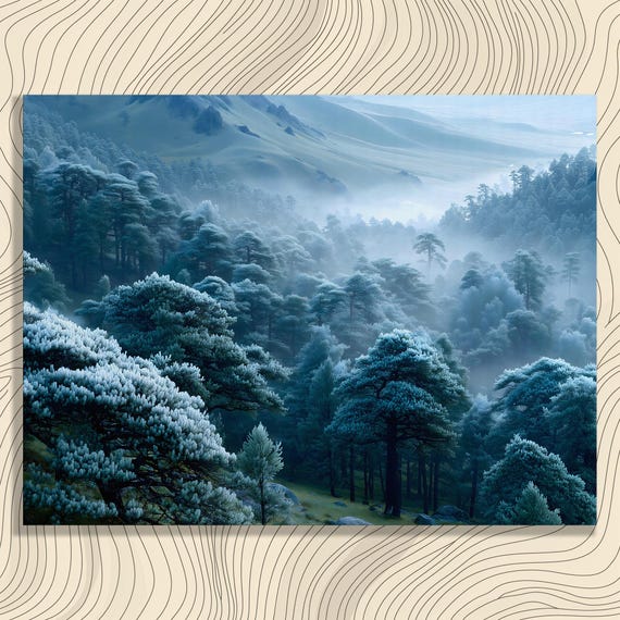 Misty Forest Mountains Canvas Wall Art Serene Mountain Landscape With Evergreen Trees And Fog