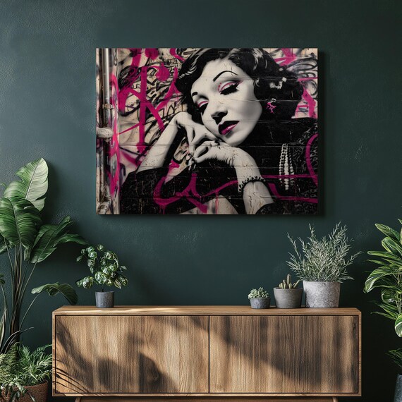 Vintage Hollywood Glamour Woman Pink Graffiti Street Art Poster