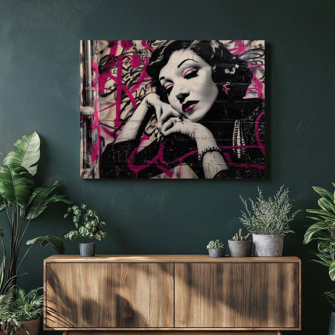 Vintage Hollywood Glamour Woman Pink Graffiti Street Art Poster