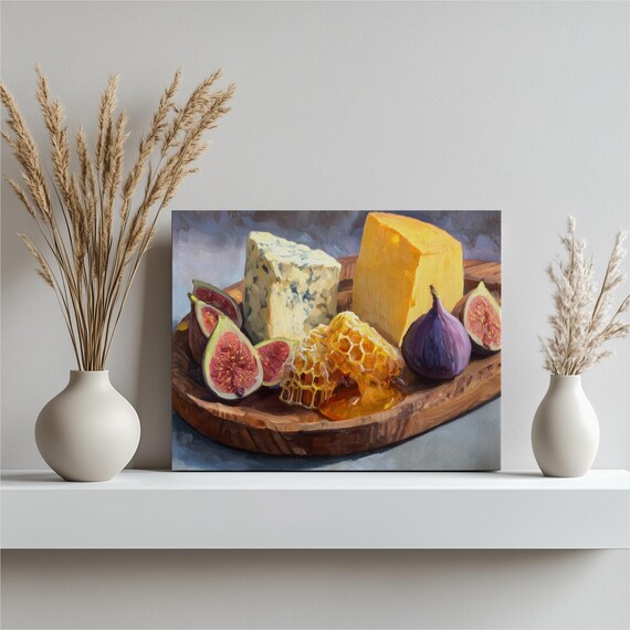 Rustic Cheese Board Blue Cheese Honeycomb Figs Oil Painting Poster
