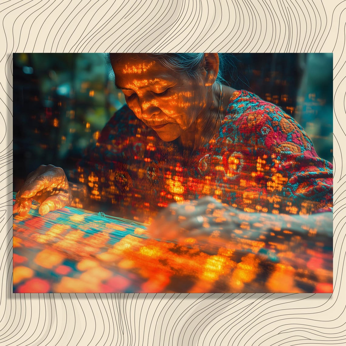 Elderly Weaver Colorful Textile Craft Artisan Portrait Poster