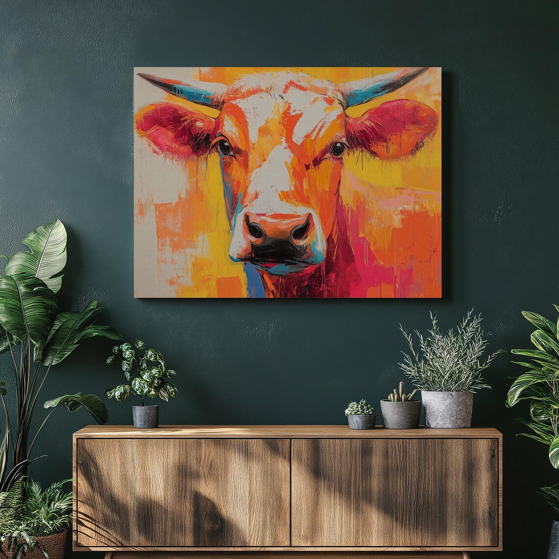 Limousin Cow Canvas Art Abstract Artwork Painting Farmhouse Wall Modern Decor Vibrant