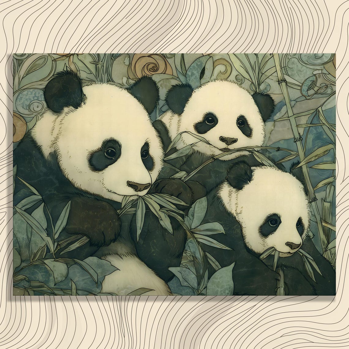 Panda Family Watercolor Bamboo Forest Wildlife Art Print Cute