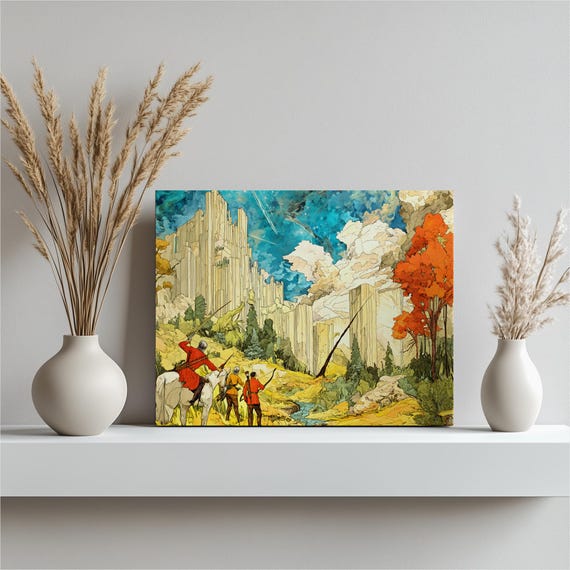 Heroic Archers Approaching Crystal Fortress Fantasy Landscape Wall Art