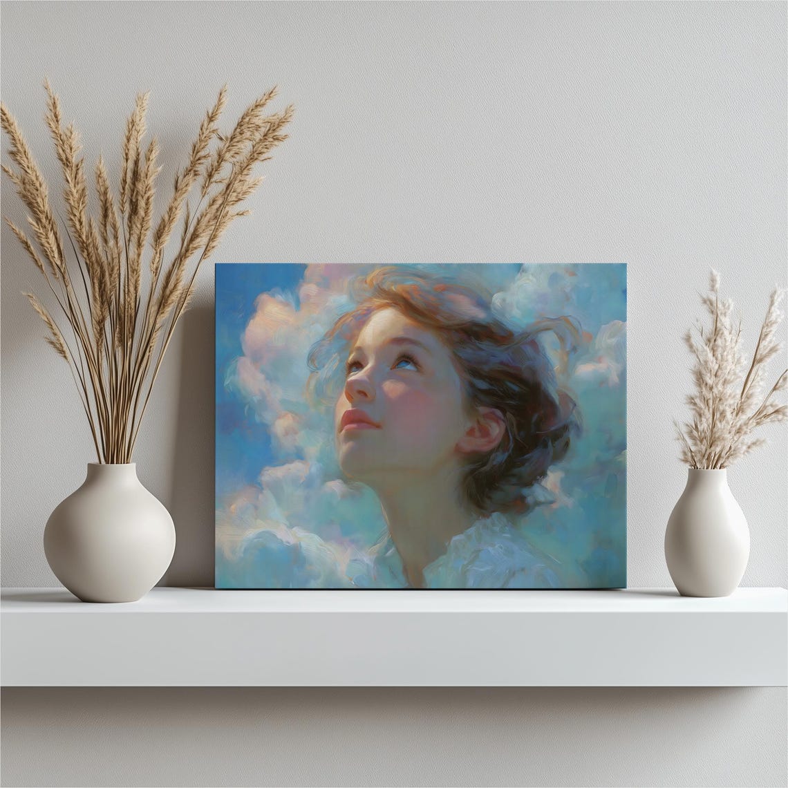 Dreamy Girl Gazing At Clouds Soft Painterly Portrait Art Poster