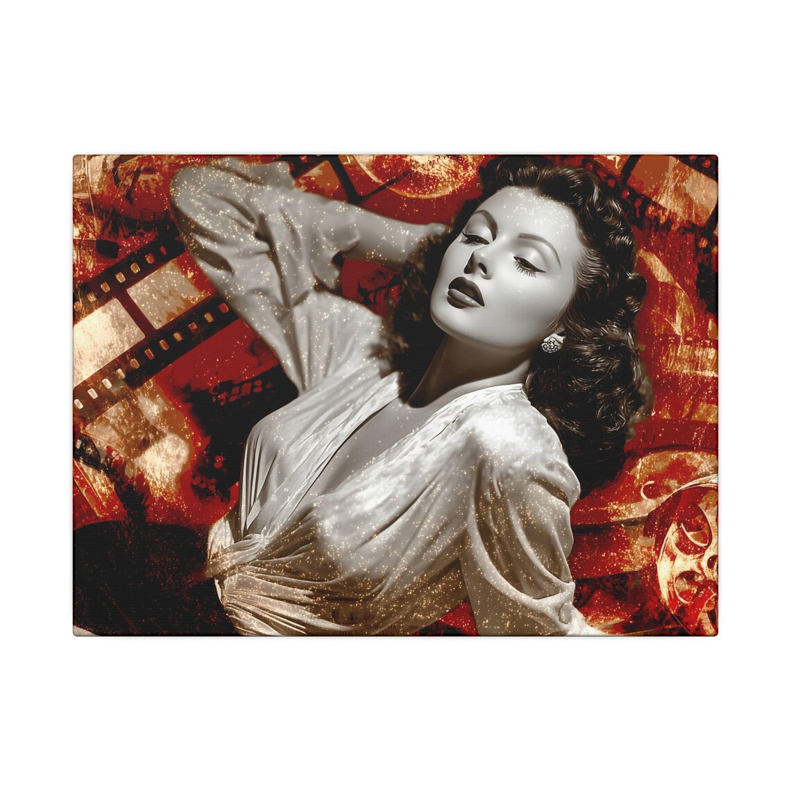 Vintage Film Noir Actress Red Film Reel Collage Classic Cinema Poster