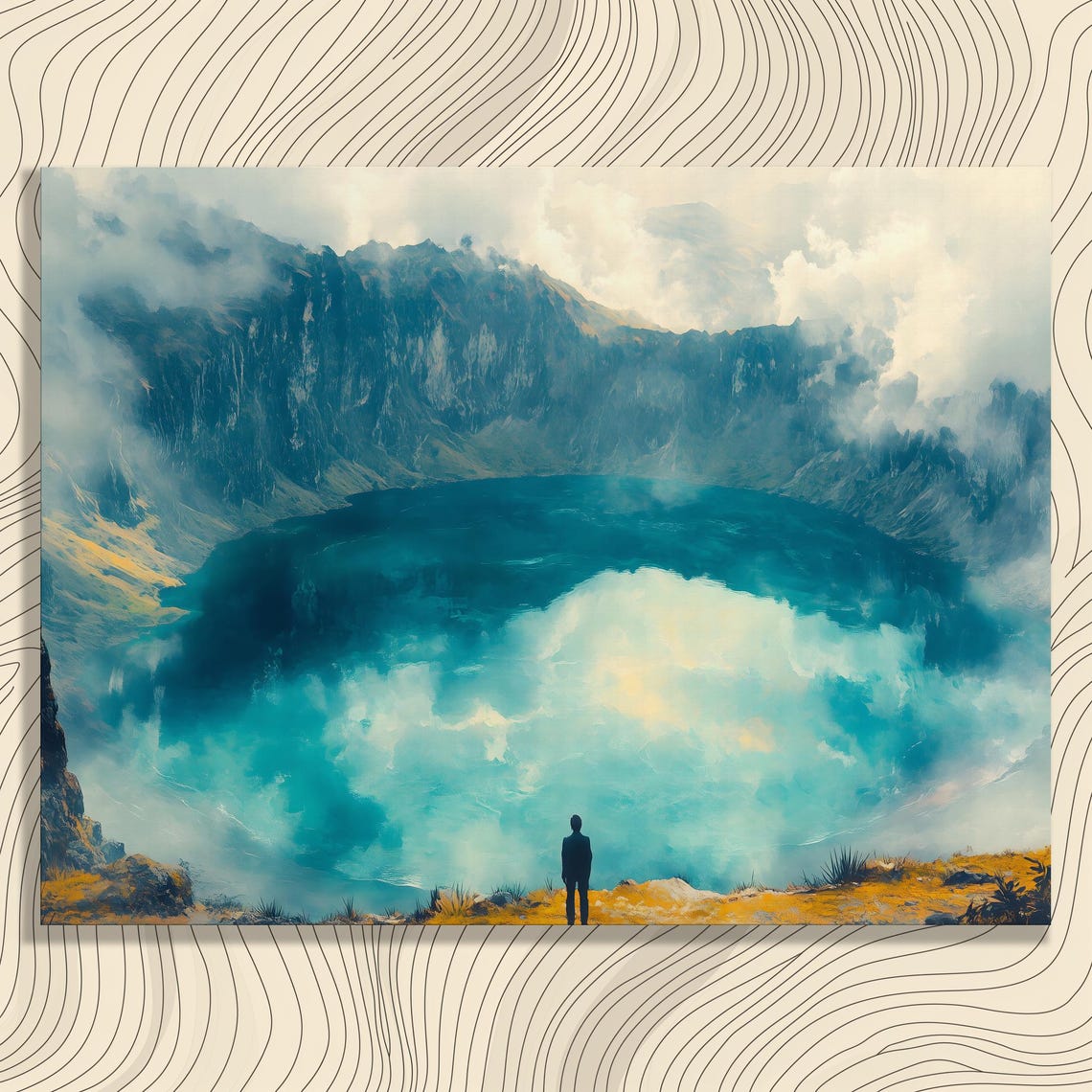 Mountain Crater Lake Solitude Misty Peaks Volcano Travel Poster