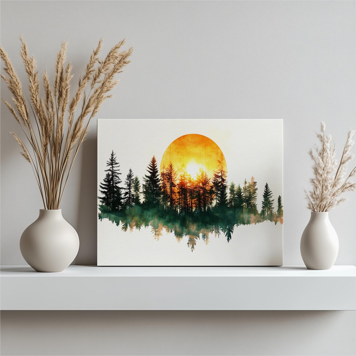 Sunrise Forest Art Print, Nature Silhouette Decor